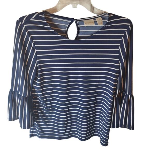 Chico's Dark Blue Bell Sleeve Blouse, Chico's 00/XS - Picture 1 of 6